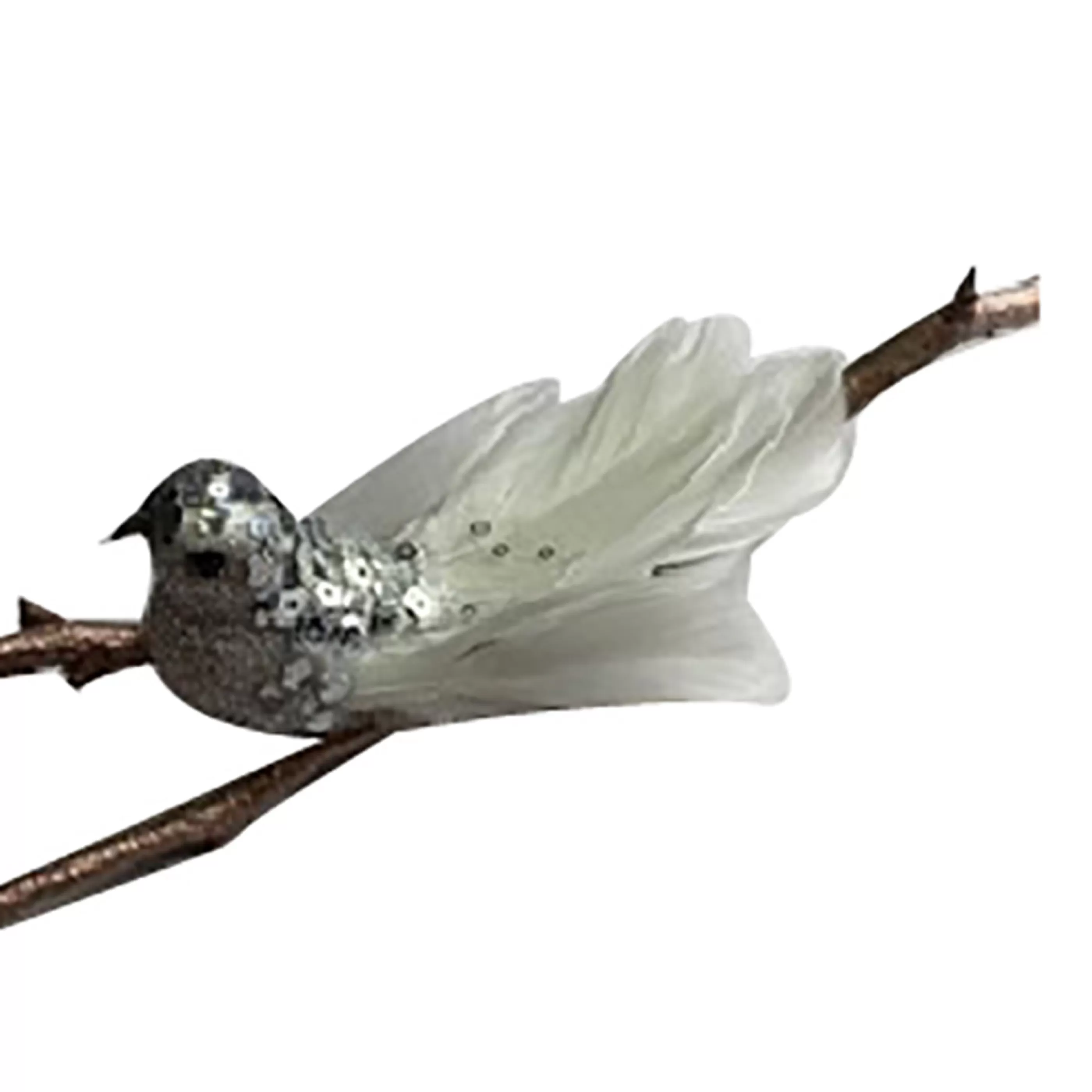 * Birds & Butterflies | White Silver Jewelled Bird - 14Cm