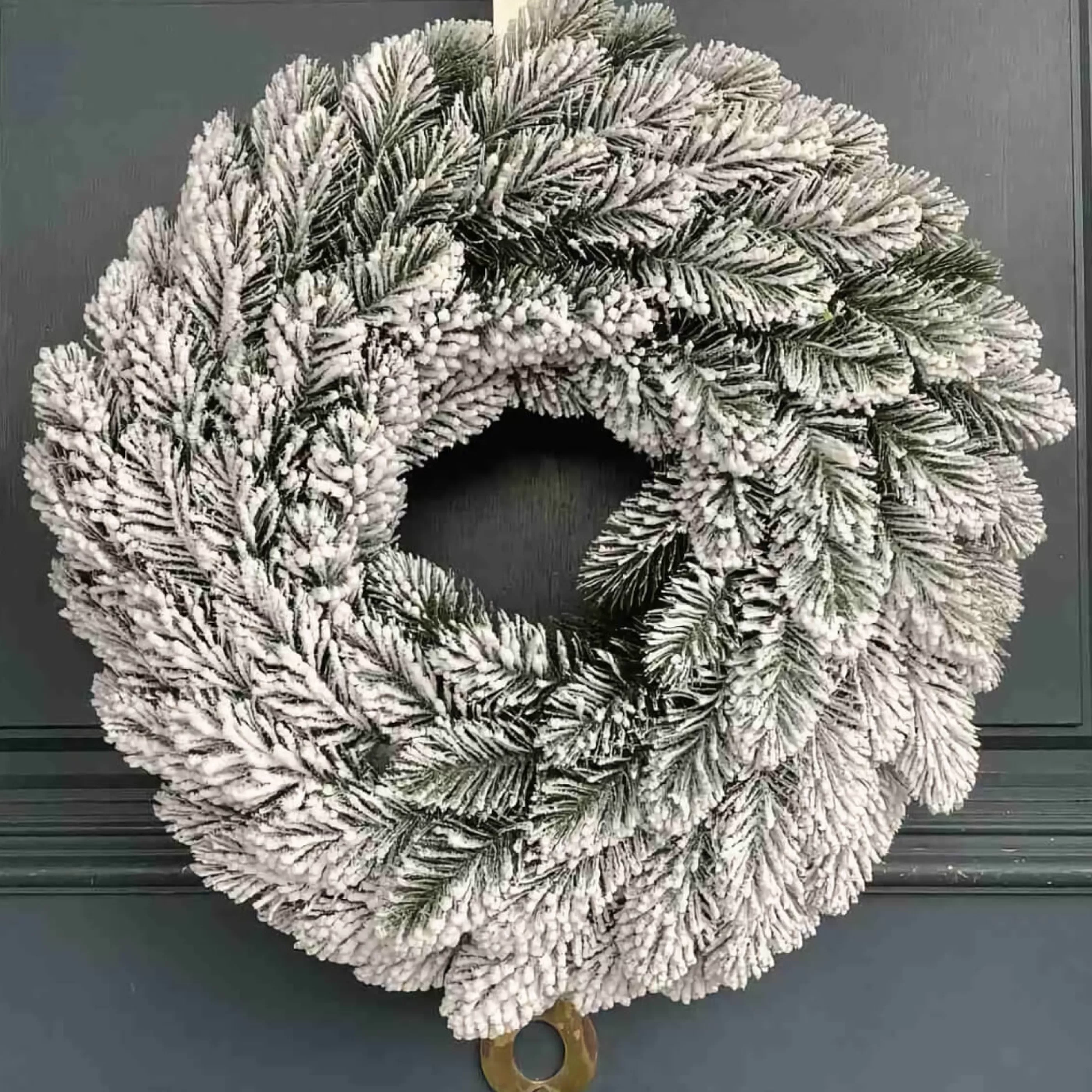 * Hanging Christmas Ornaments | White Snow Flocked Traditional Pine Wreath - 38Cm