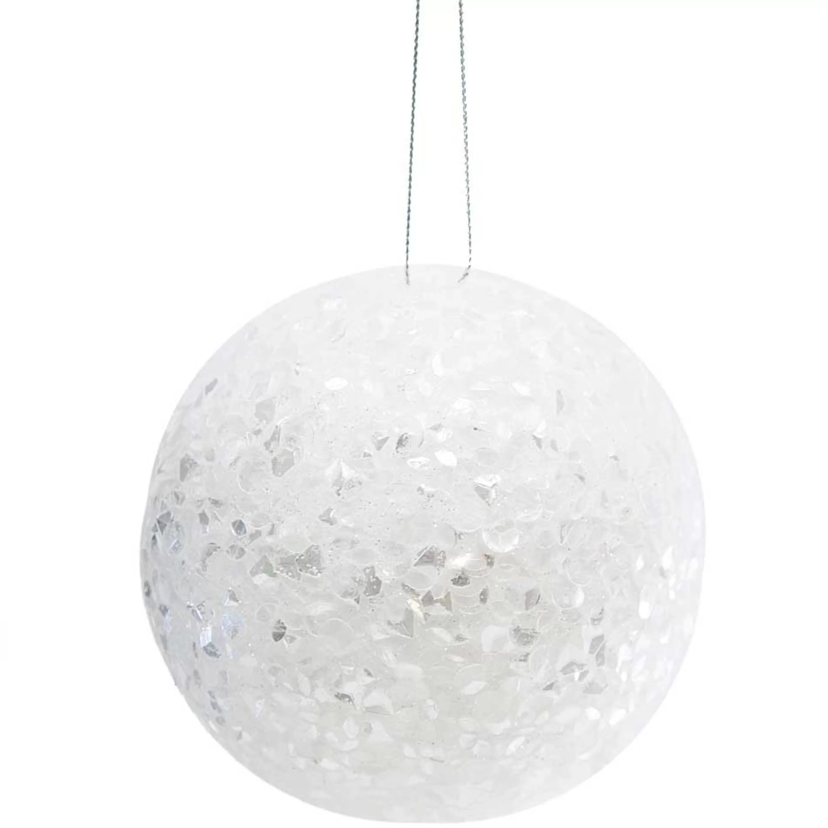 * Hanging Christmas Baubles | White Sparkle Sequin Hanging Bauble - 10Cm