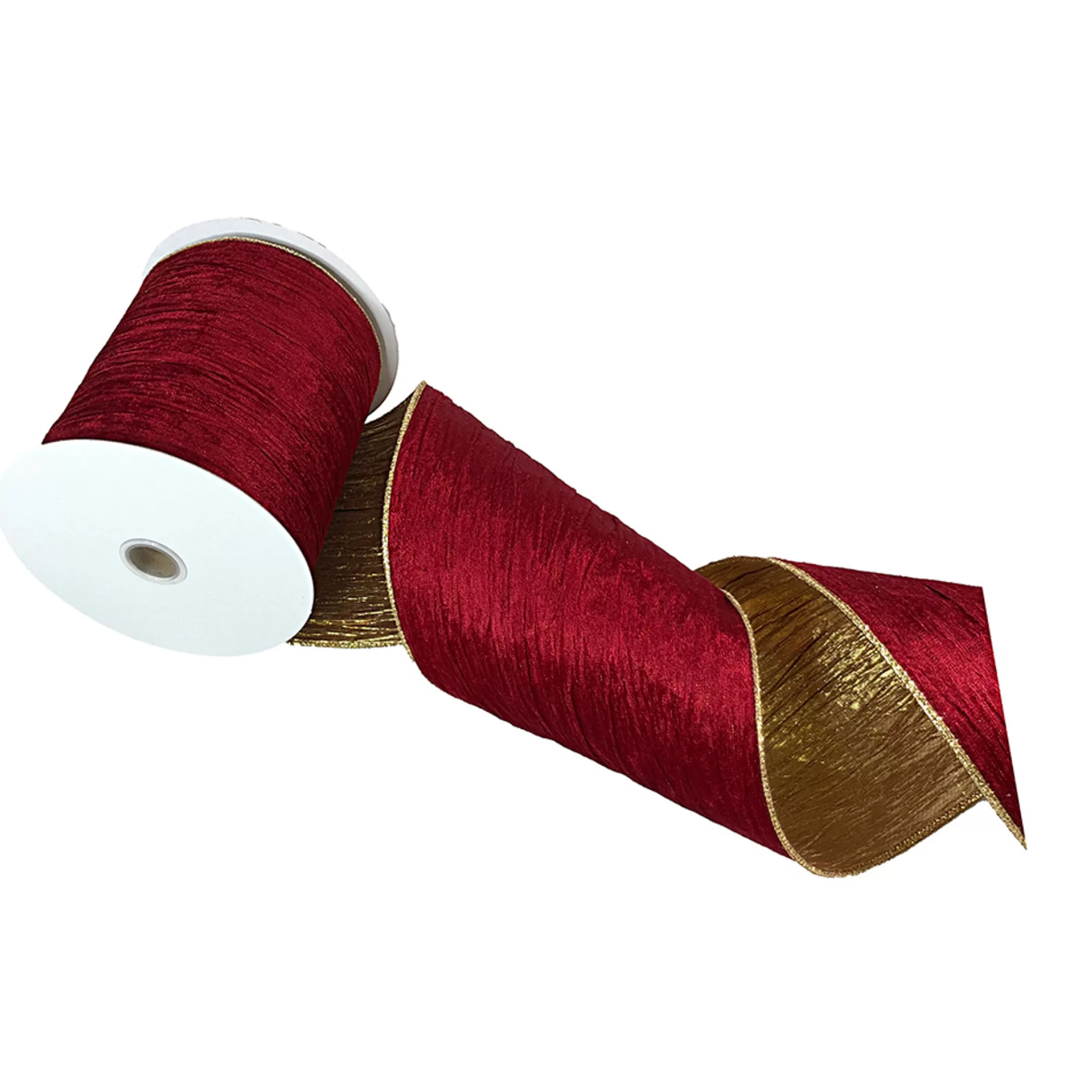 * Christmas Ribbon & Bows | Wide Burgundy & Gold Velvet Ribbon - 10M