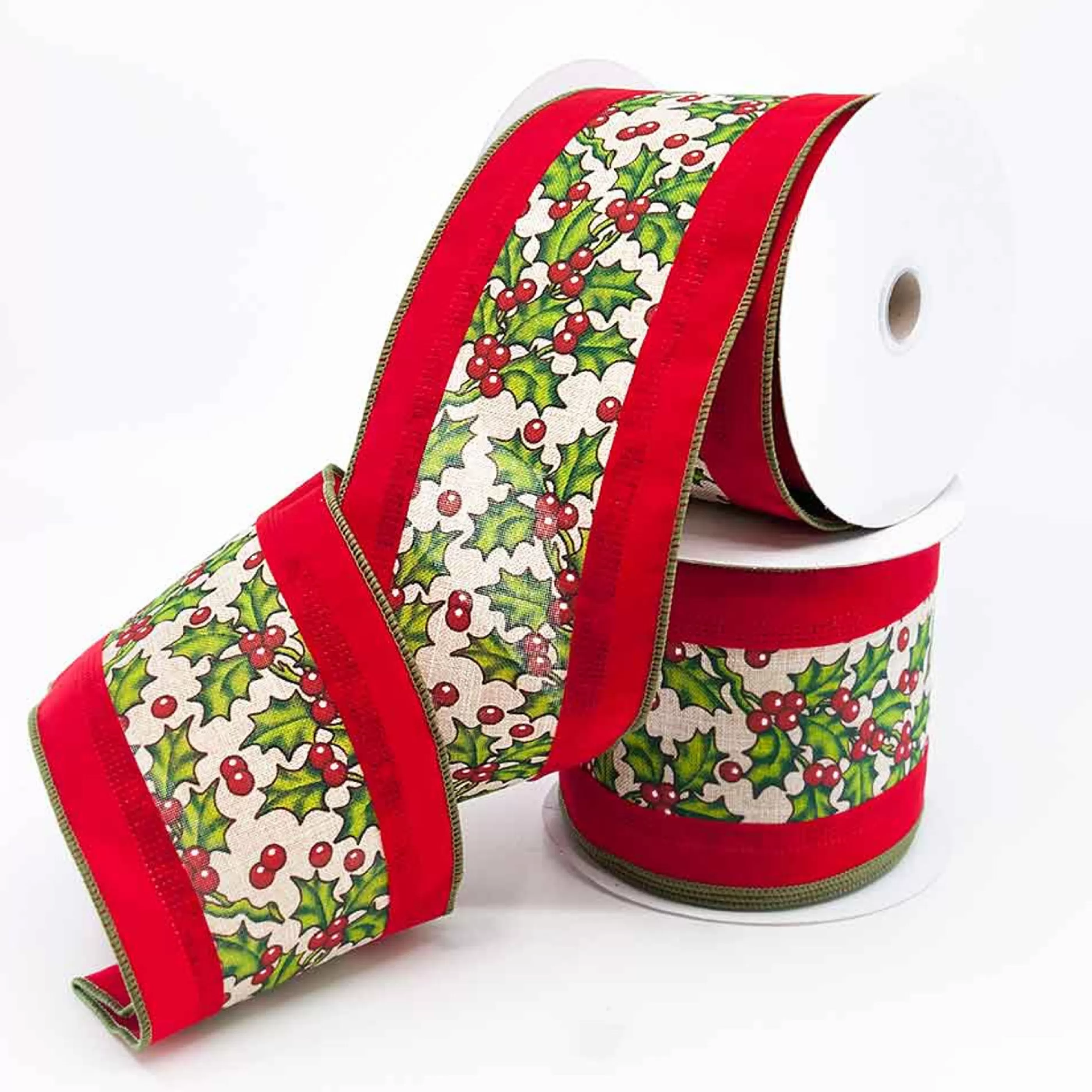 Fashion * Wide Holly Pattern On Red Background Ribbon - 10M